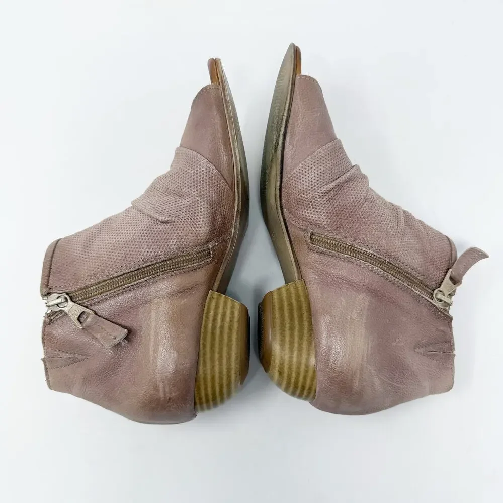 Miz Mooz Taupe Leather Canterbury Open Toe Booties EU 37 Side Zip Made in Bosnia